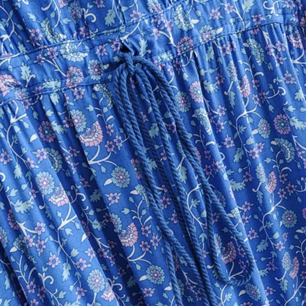 Bohemian Floral Print Maxi Dress Blue Gypsy - Picture 11 of 16